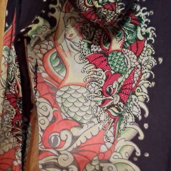 Ed Hardy Black Sweater with Colorful Tattoo Design - Picture 6 of 7